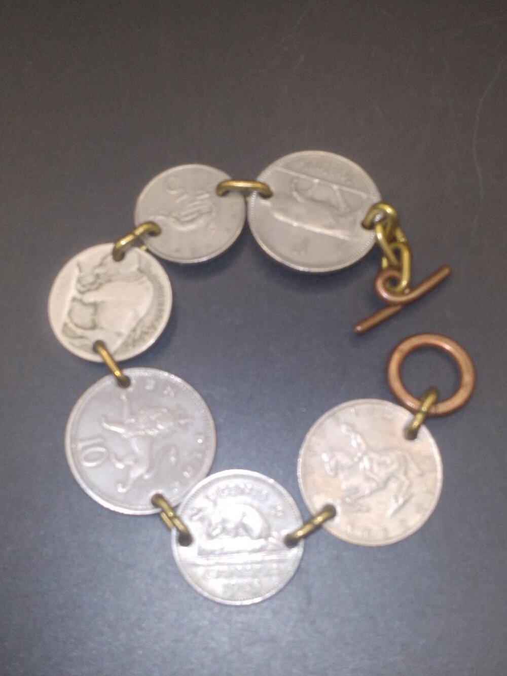 Vintage Mid-Century Silver & Mixed Metals World Coins American Buffalo Bracelet